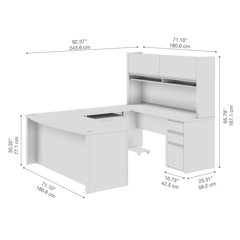 Connexion U Shaped Desk with Hutch in Antigua and Black - Engineered Wood