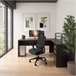 Connexion L Shaped Desk with Drawers in Antigua and Black - Engineered Wood