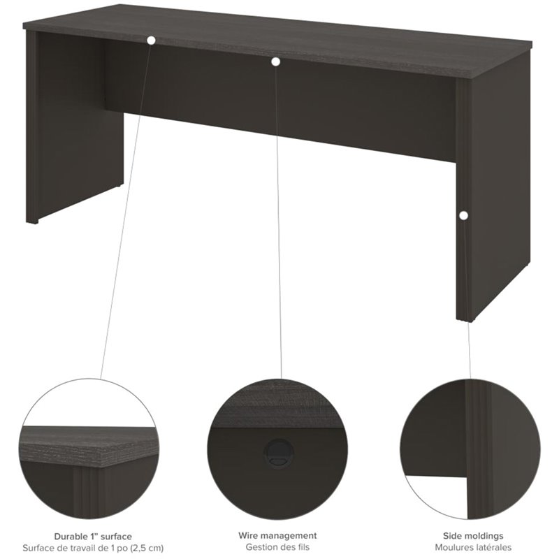 Bestar Prestige Plus Credenza Desk in Bark Gray and Slate