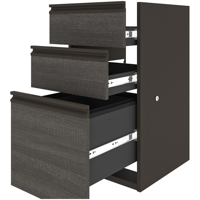 Bestar Prestige Plus 3 Drawer Add On File Cabinet in Bark Gray and Slate