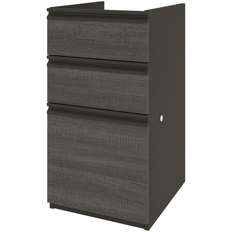 Bestar Prestige Plus 3 Drawer Add On File Cabinet in Bark Gray and Slate