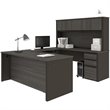 Bestar Prestige Plus 6 Piece U Shaped Computer Desk with Hutch in Bark Gray