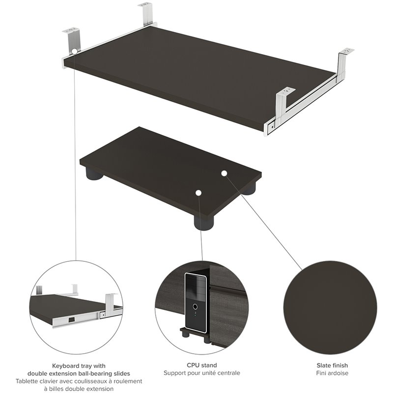 Bestar Prestige Plus 5 Piece U Shaped Computer Desk in Bark Gray and Slate