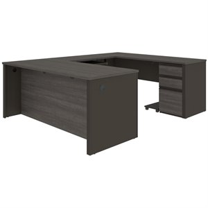 Bestar Prestige + Reversible U Shaped Wooden Computer Desk with File Pedestal