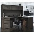 Bestar Prestige Plus 5 Piece L Shaped Computer Desk with Hutch in Bark Gray