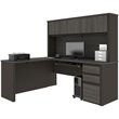 Bestar Prestige Plus 5 Piece L Shaped Computer Desk with Hutch in Bark Gray