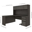 Bestar Prestige Plus 5 Piece L Shaped Computer Desk with Hutch in Bark Gray