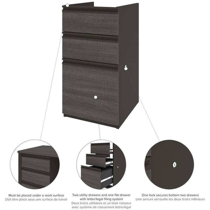 Bestar Prestige Plus 3 Piece Standing Desk Set in Bark Gray and Slate