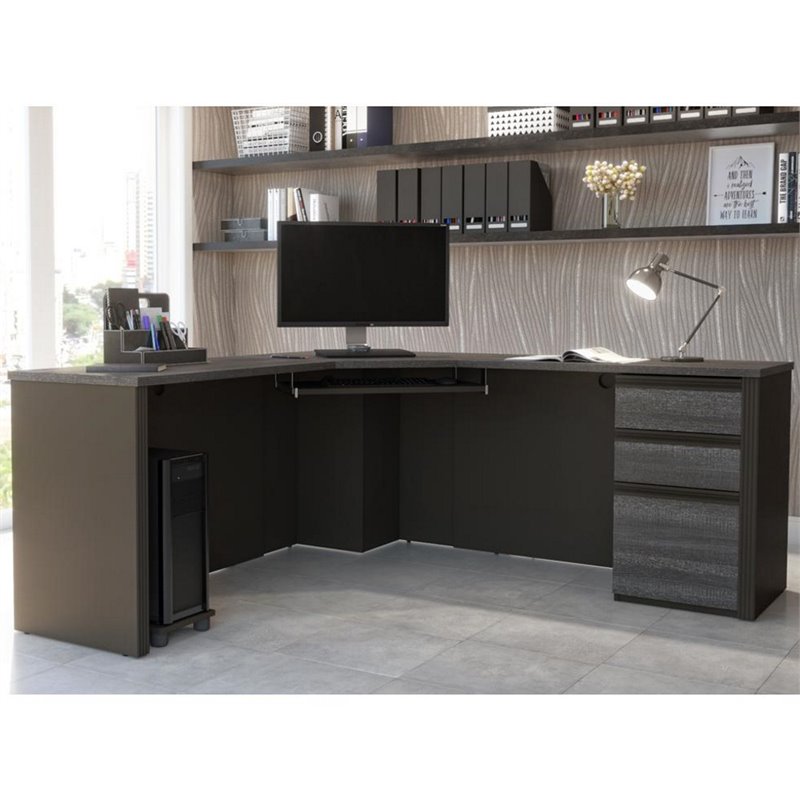Bestar Prestige Plus 4 Piece Corner Computer Desk In Bark Gray And