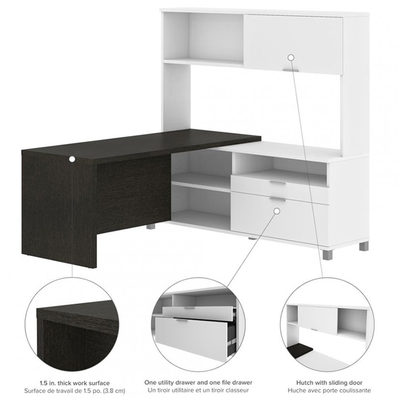 Bestar Pro-Linea U-Desk with Hutch Deep Grey /& White