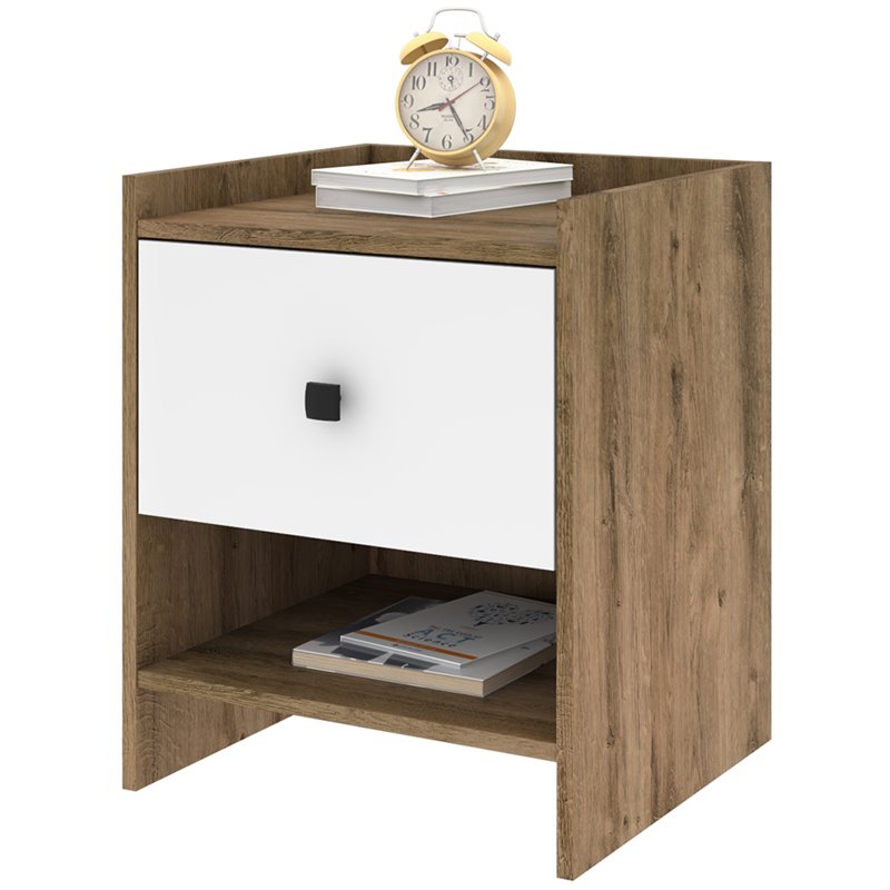 Bestar Sirah 1 Drawer Nightstand In Rustic Brown And White 108240 000009