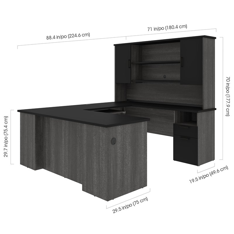 Bestar Norma U Shaped Computer Desk With Hutch In Black And Bark