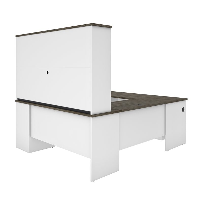 Bestar Norma Transitional Engineered Wood Computer Desk in Walnut Gray and White