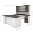 Bestar Norma Transitional Engineered Wood Computer Desk in Walnut Gray and White