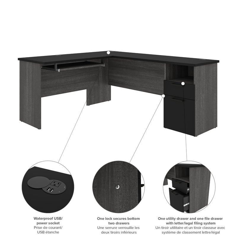 Bestar Norma L Shaped Computer Desk In, L Shaped Office Desk With Locking Drawers