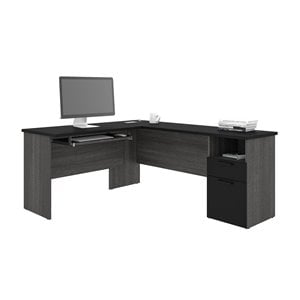 bestar norma l shaped computer desk in black and bark gray
