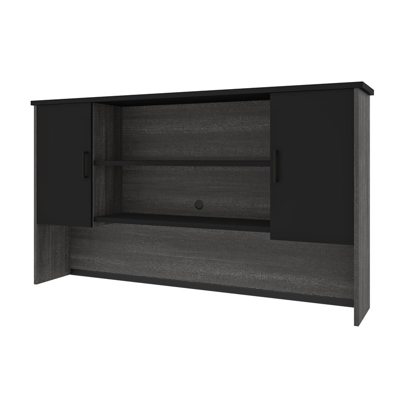 Bestar Norma 2 Door Desk Hutch in Black and Bark Gray