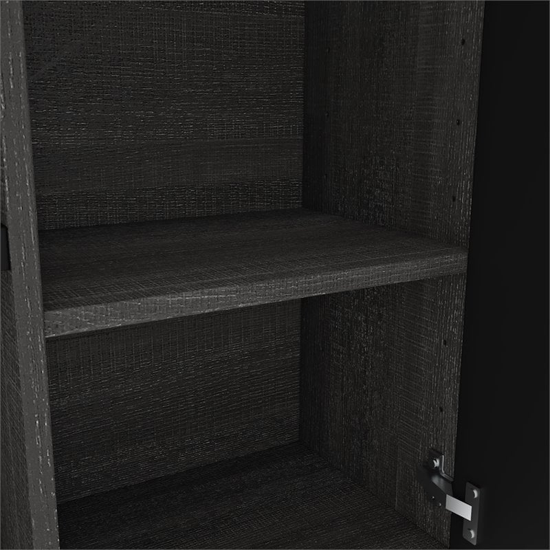 Bestar Norma 2 Door Desk Hutch in Black and Bark Gray