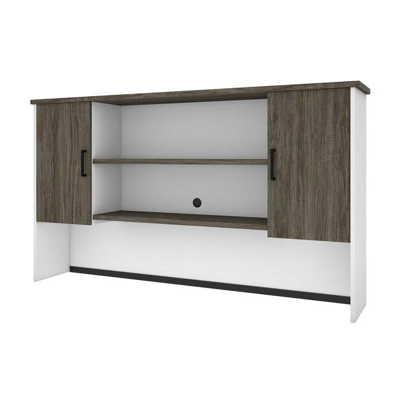 Bestar Norma 2 Door Desk Hutch in Walnut Gray and White