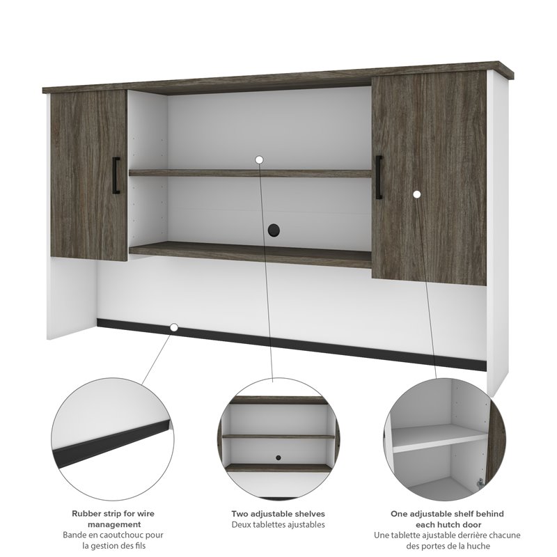 Bestar Norma 2 Door Desk Hutch in Walnut Gray and White