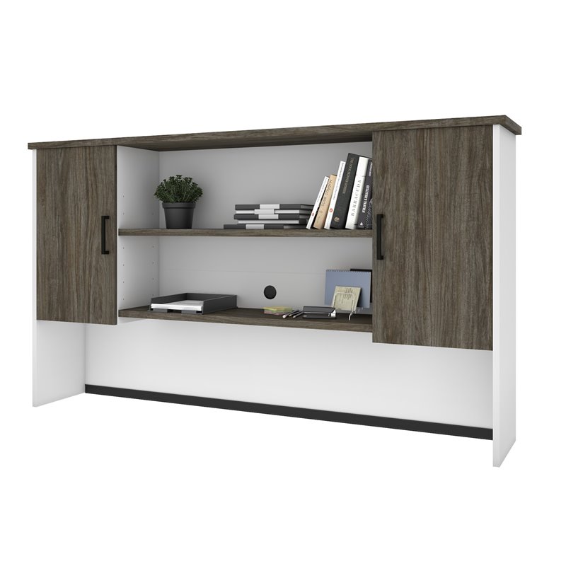 Bestar Norma 2 Door Desk Hutch in Walnut Gray and White