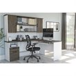 Bestar Norma L Shaped Computer Desk with Hutch in Walnut Gray and White