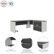 Bestar Connexion L-Shaped Desk with 1 Oversized Pedestal in Sandstone & Slate