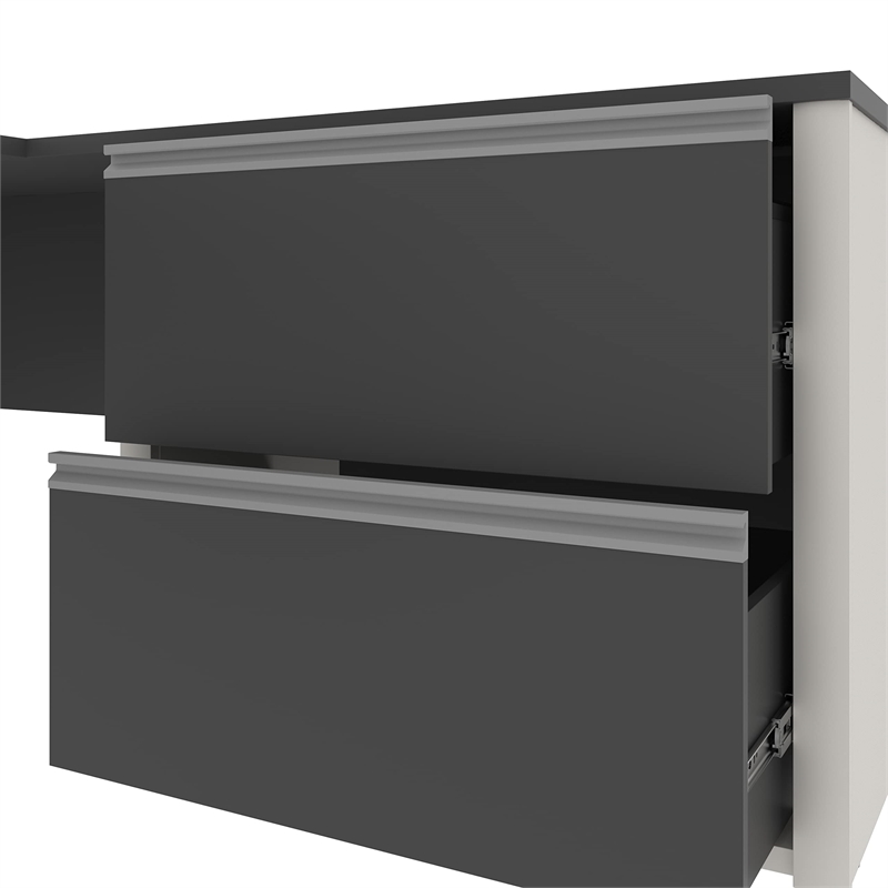 Bestar Connexion L-Shaped Desk with 1 Oversized Pedestal in Sandstone & Slate