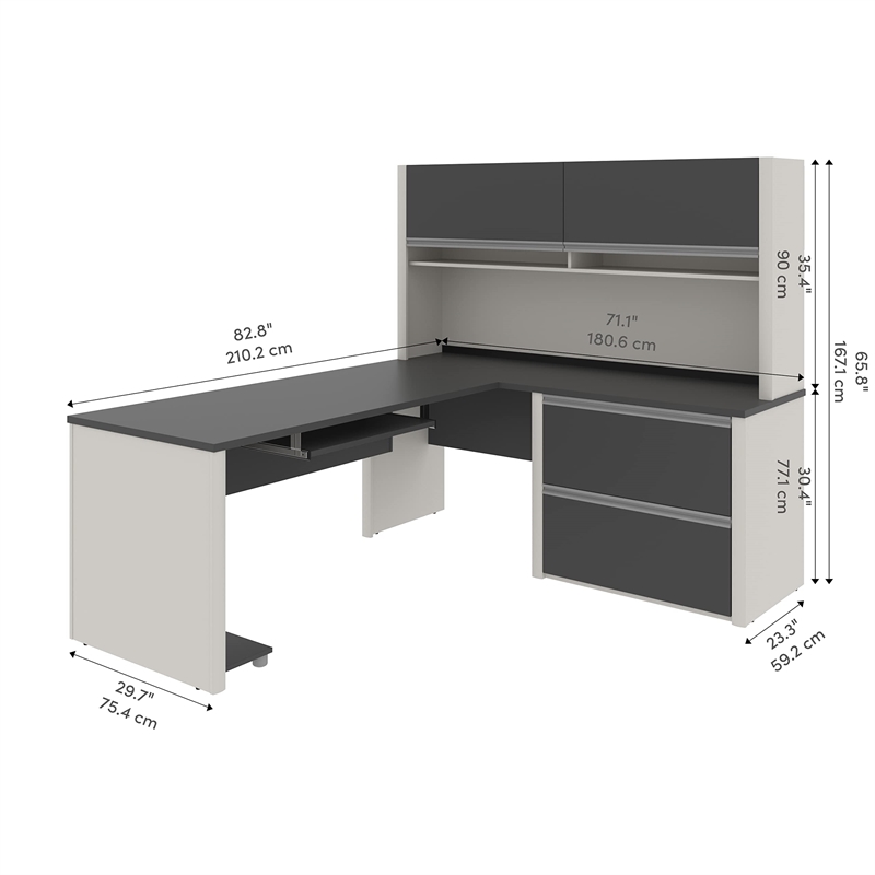 Bestar Connexion L-Shaped Office Set in Sandstone & Slate