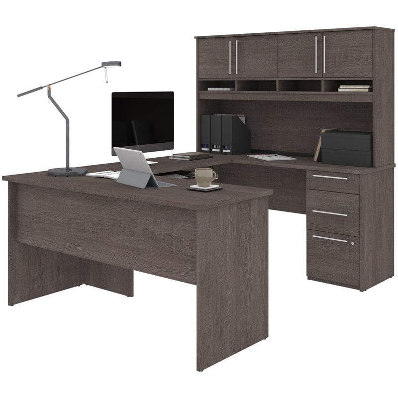 83 U Shaped Desk with Hutch, Reversible L Shaped Computer Desk