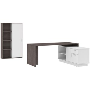 bestar equinox 2 piece set wooden l shaped office set in bark gray and white