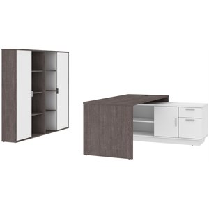 bestar equinox 3 piece set wooden l shaped office set in bark gray and white