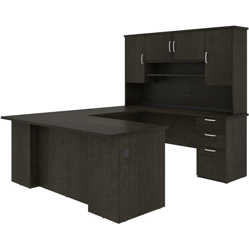 Bestar Murzim U or LShaped Executive Desk with Hutch in Deep Gray