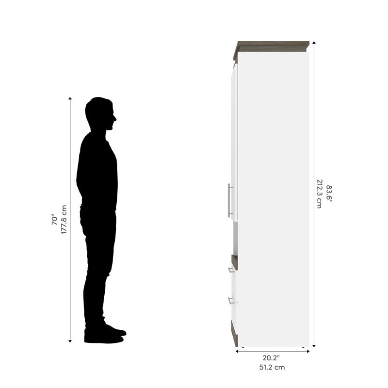 20W Narrow Storage Cabinet with Doors, Drawers and Pull-Out Shelf in White & Walnut Grey by Bestar