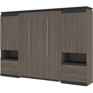 bestar orion murphy bed with 2 storage cabinets in bark gray
