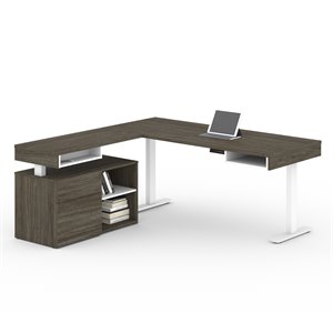Bestar Viva 72&quot L-Shaped Standing Desk with Credenza in Walnut Gray