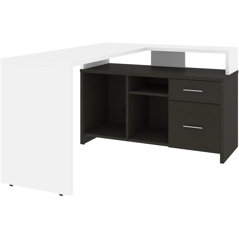 Bestar Equinox 56" LShaped Desk in White and Deep Gray Cymax Business