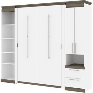 bestar orion murphy bed with narrow storage in white