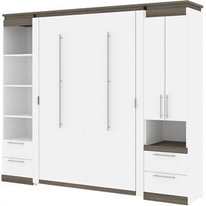bestar orion murphy bed and narrow storage with drawers in white