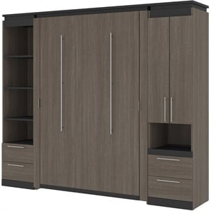 bestar orion murphy bed and narrow storage with drawers in bark gray