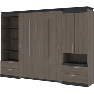 bestar orion murphy bed and storage with drawers in bark gray