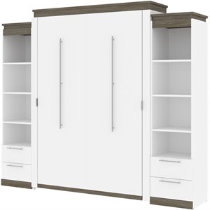 bestar orion murphy bed and 2 bookcases with drawers in white