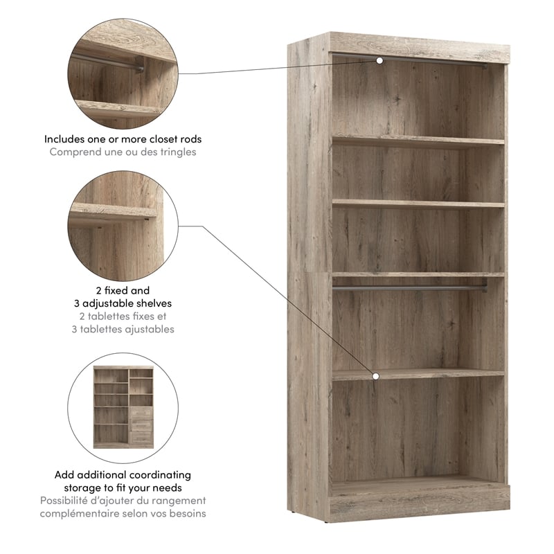 Bestar Pur 36W Closet Organizer in Rustic Brown - Engineered Wood