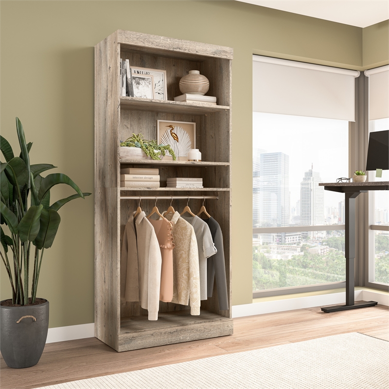 Bestar Pur 36W Closet Organizer in Rustic Brown - Engineered Wood