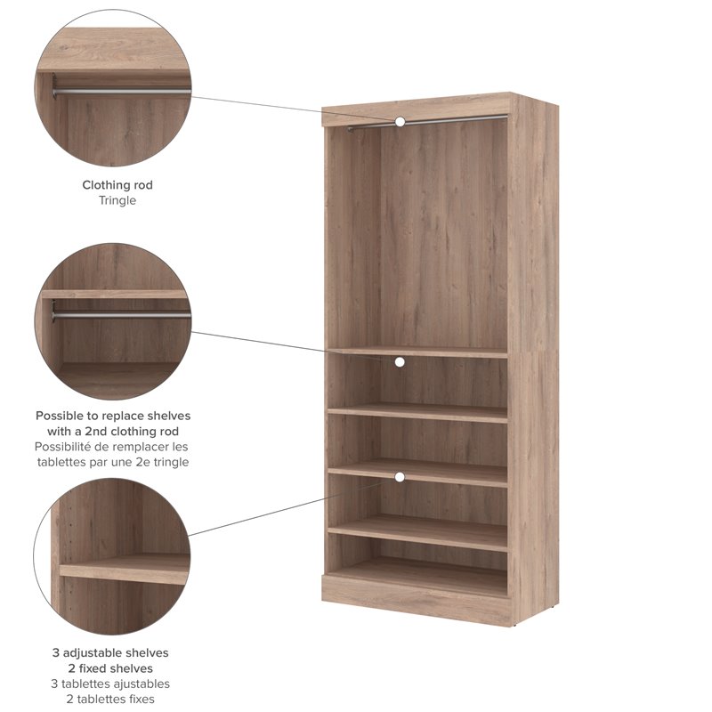 Bestar Pur 36W Closet Organizer in Rustic Brown - Engineered Wood