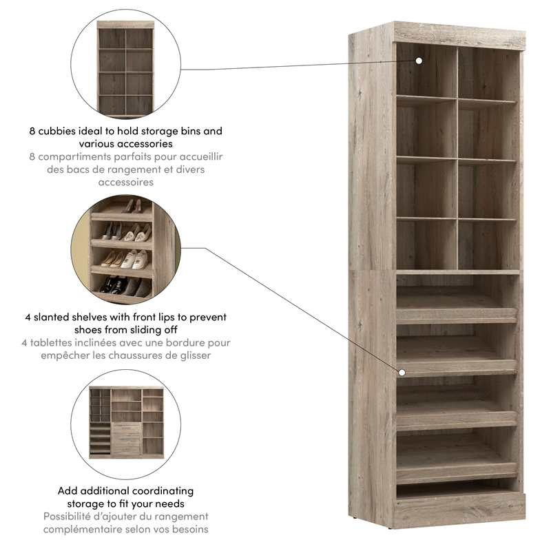 Bestar Pur 25W Closet Shoe Organizer in Rustic Brown - Engineered Wood