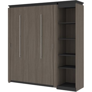 bestar orion murphy bed with narrow bookcase in bark gray