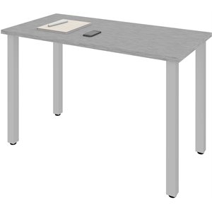 bestar universel table desk with square metal legs in silver gray