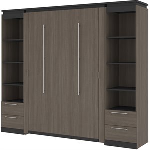 bestar orion murphy bed and 2 bookcases with drawers in bark gray