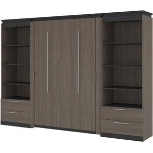 bestar orion murphy bed and 2 bookcases with drawers in bark gray ii